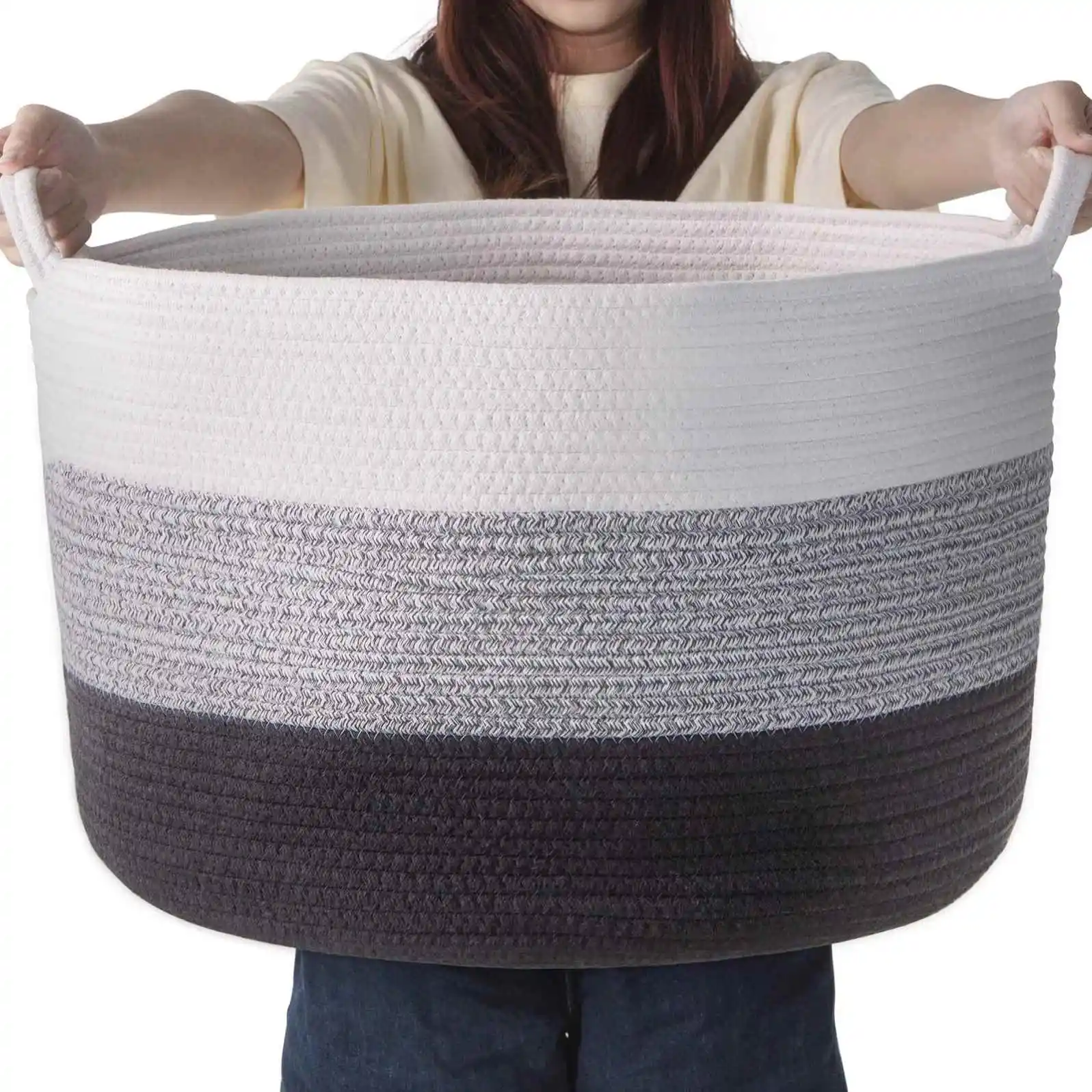 Large Cotton Rope Storage Basket Baby Laundry Woven hamper Nursery Toy Basket Bedroom Living Room Floor Blanket Baskets 87L