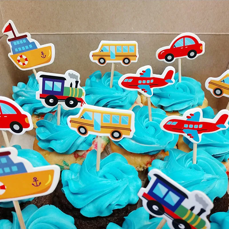 Car Airplane Train Transportation Cake Toppers Baby Birthday Party Decoration Cake Insert