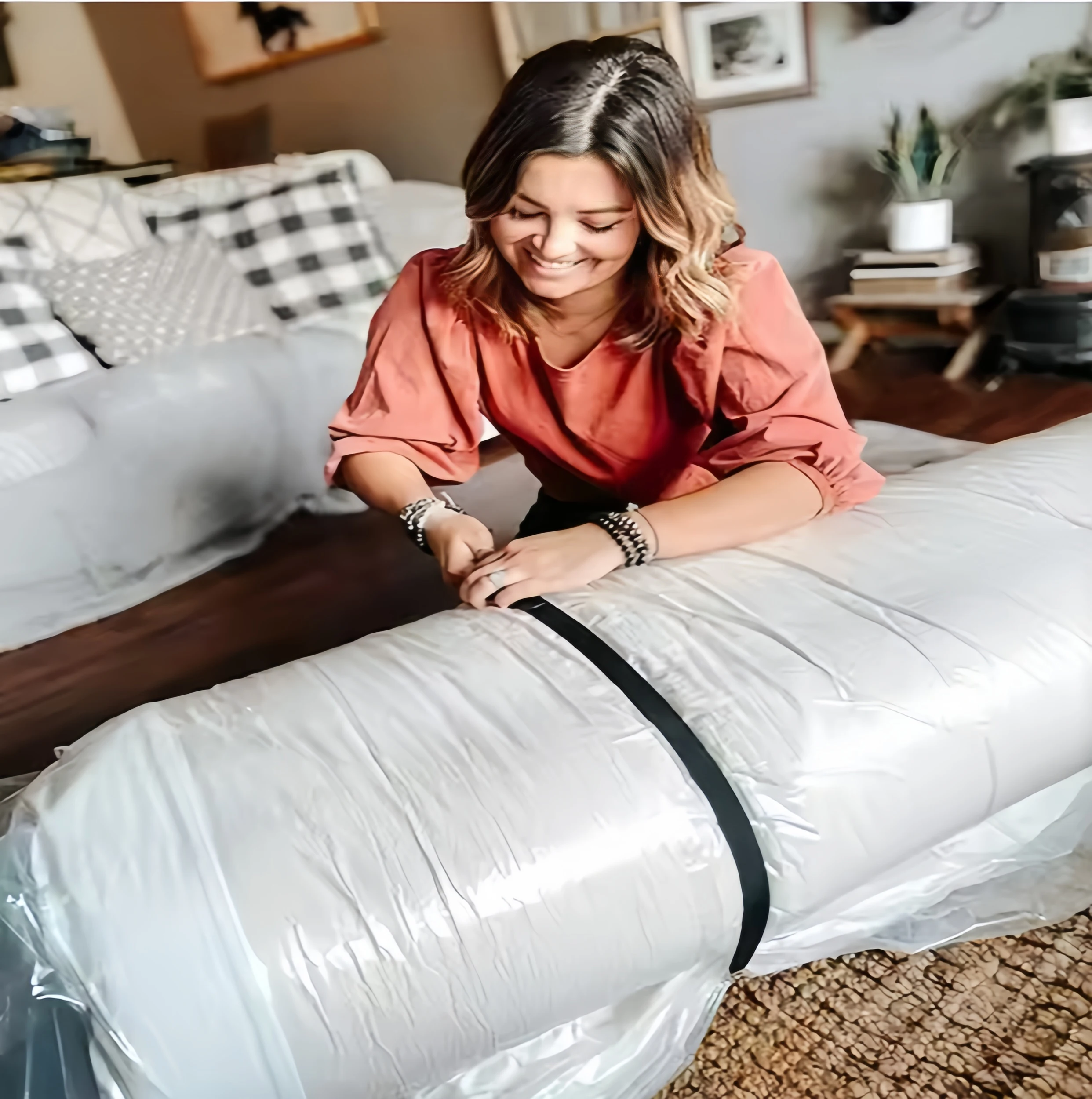 Sealed Transparent PA+PE Vacuum Compressed Mattress Storage Bag Thick Material Space-Saving for Living Room Relocation