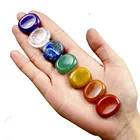 Gem Natural Crystal Gem Agate Oval Egg Shaped Pocket Stone Healing Yoga Meditation Energy 7 Chakra Set