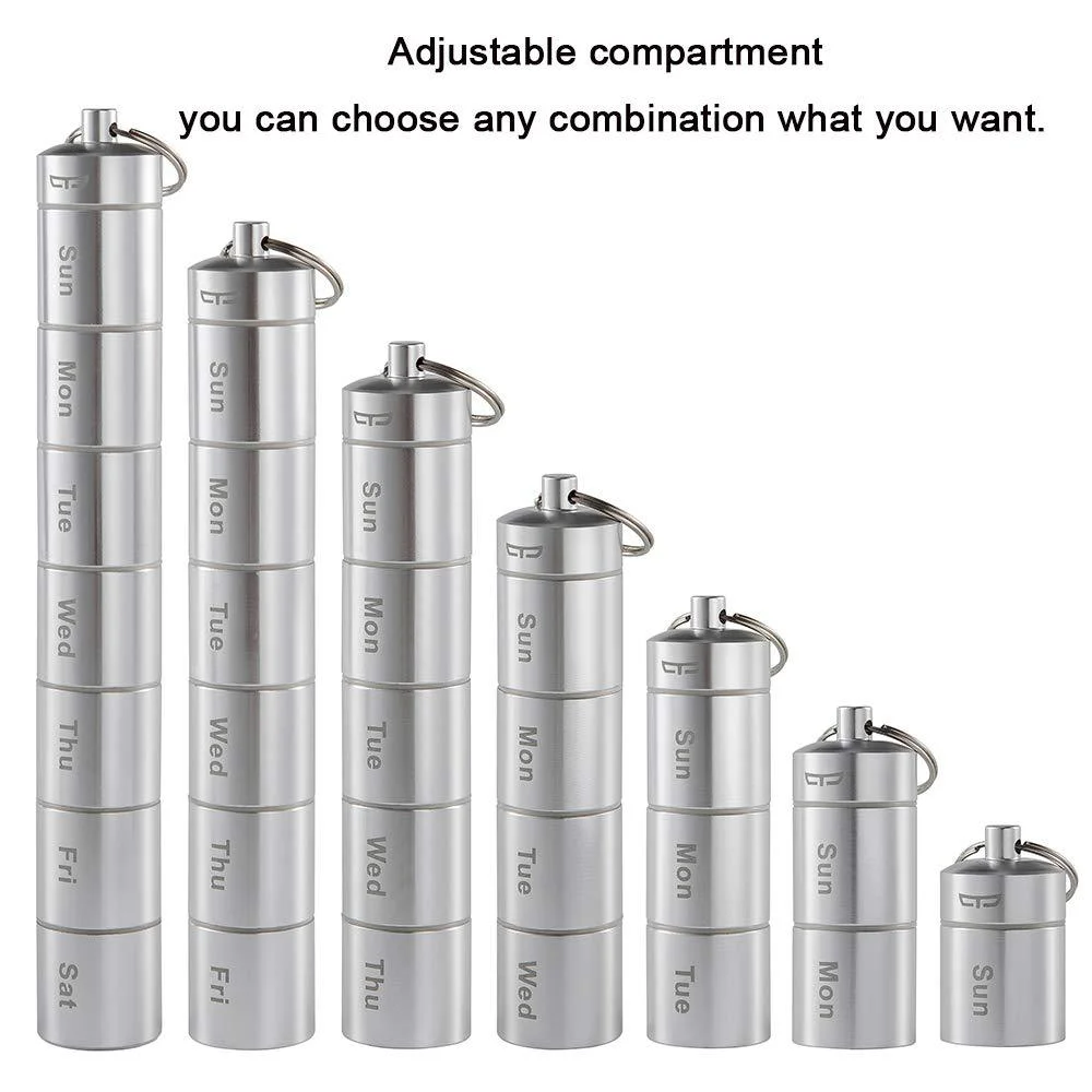 7-Day Portable Travel Keychain Waterproof Aluminium Pill Storage Cases