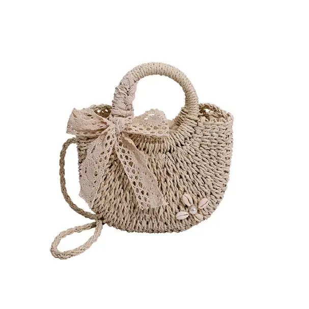 China factory new lace bow hand-woven bag one shoulder portable cross-body straw woven bag