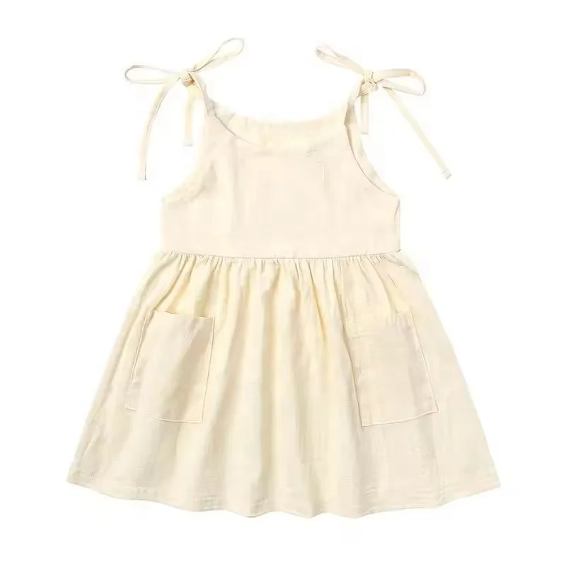 Girls Off Shoulder Dress Sleeveless Ruffle Spaghetti Straps Smocked A-Line Chiffon Dress 5-10Y