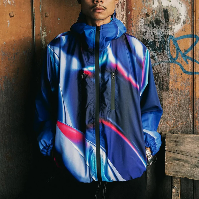 Custom Gradient Hooded Men's Jacket with 300grams Nylon Windproof Streetwear Jacket