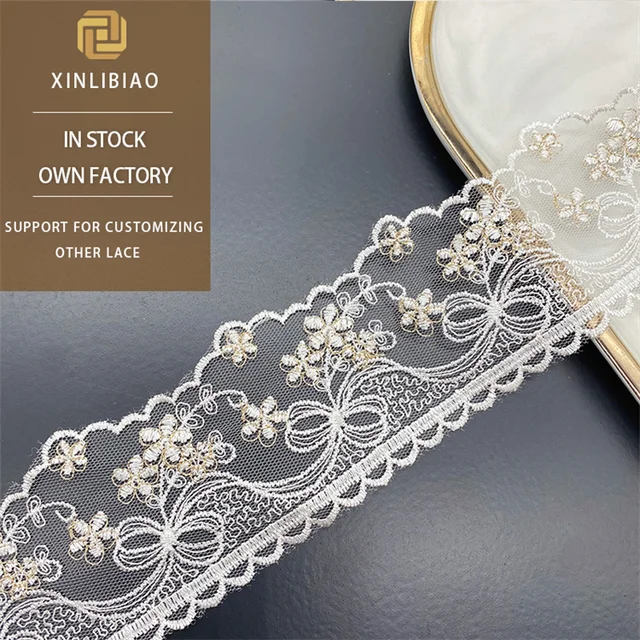 Two-Color Wave Lace Accessories Wedding Dress Gold Thread Lolita Skirt White Gold Mesh Lace Elegant Wedding Dress Accessories