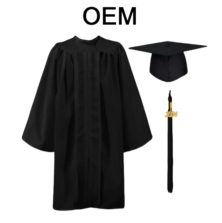 Sparkling Matte Black Customized Graduation Gown and Cap Set for Kids details