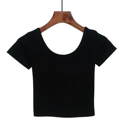 Custom Simple Design boat neck sports t shirt Cotton Crop Top Plain Blank Wholesale Short T-shirts for Women