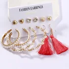 Handmade Earrings 2021 Bohemian Pearl Hoop Aretes Ladies Handmade Geometric Tassel Earrings Set Fine Jewelry