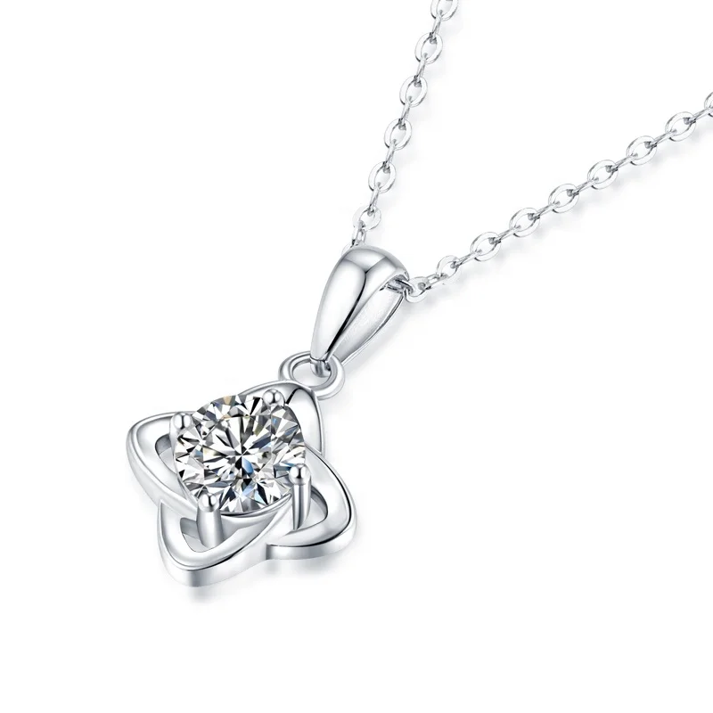 HMOIS crystal necklace silver 925 sterling 1.0ct round moissanite diamond necklace for women