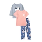 Kids Toddler Kids Girls 3 Pcs Sleepwear Pack Cow And Floral Print Pink PJ Set Casual Wear Pajamas