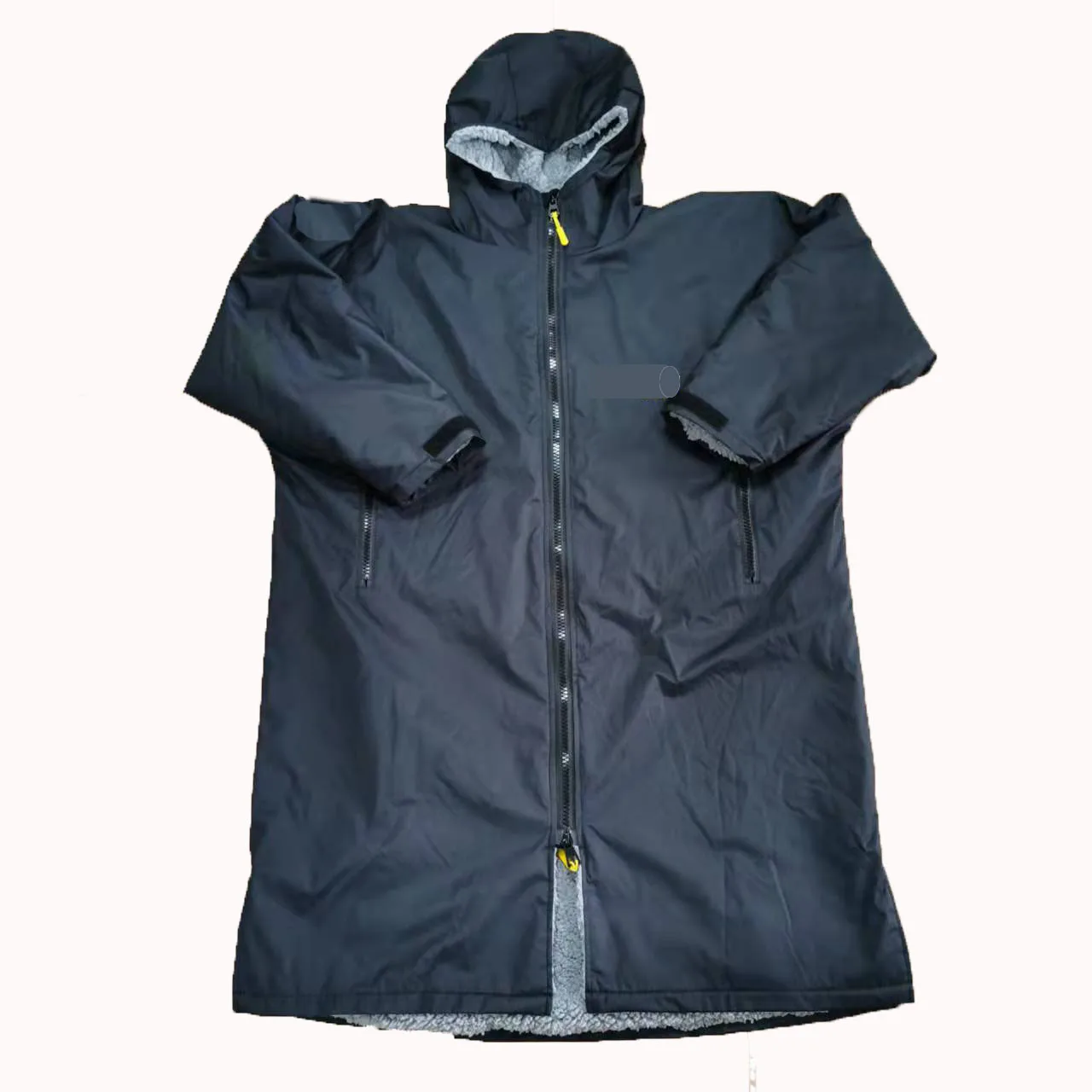 outdoor warm sports cloak short sleeve zipper change poncho robe fleece line hood robe