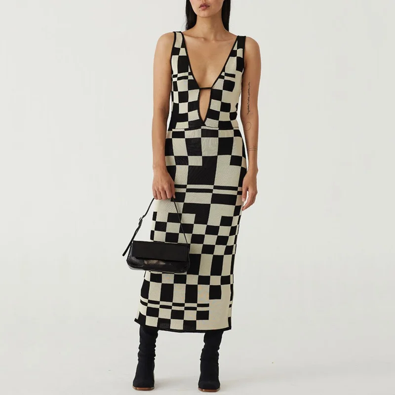 Backless Maxi Knit Dress Sweater 
