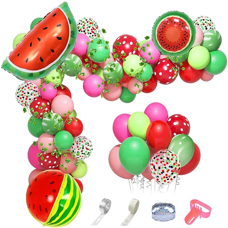 Hawaiian Summer Theme Birthday Party Decorations Fruit Watermelon Foil Balloon Arch Kit Kids Party Decor