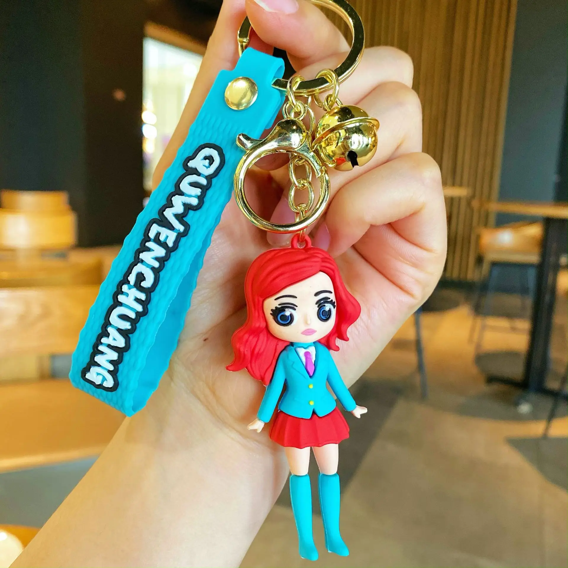 New Cartoon exquisite suit girl pendant doll key chain doll Car pendant Girl gift silicone Dress up girl keychain key chain