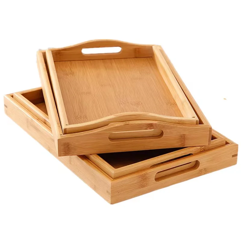 Coffee Table Tray Dining Room  Rectangular Wooden Breakfast Tray Bamboo Serving Tray with Handles