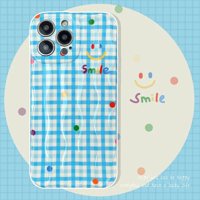 Wave suitcase-ins Style Blue plaid colorful polka dot smiley face phone case for iphone 15promax