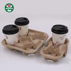 Cup Tray Cups 4 Pack Pulp Moulded Disposable Drink Coffee Paper Cup Carrier Holder Pulp Tray - 4 Cups