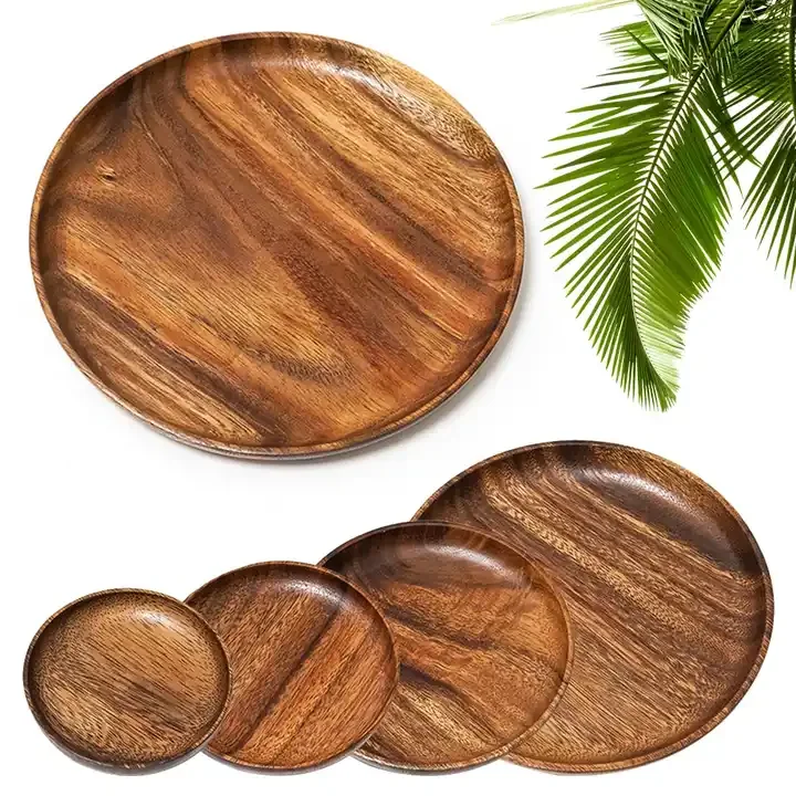 Wholesale Customized Handmade Solid Black Acacia Wood Dinner Charger Plates round Dessert Platters Home and Restaurant Use