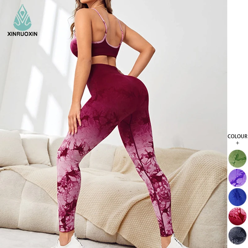 Wholesale Running Yoga Suits Sportswear High Waist Fitness Pants Sport Leggings Sports Set Gym Workout Clothes Print Women