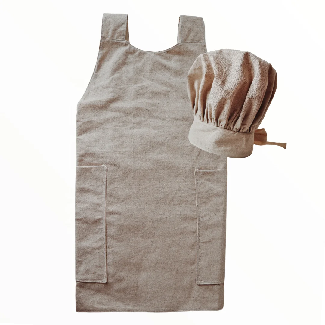 Linen Cotton Aprons Children Kids Cross Strap Linen Kitchen Child Apron School Smock&Apron