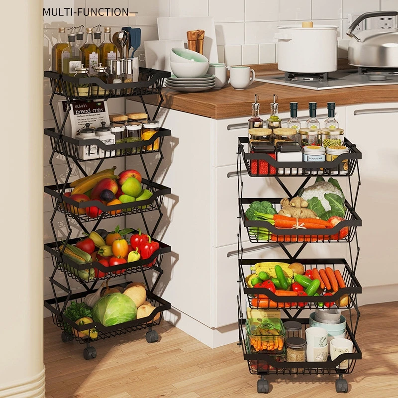 Household kitchen supplies storage racks multi layer floor standing kitchen racks fruit and vegetable baskets