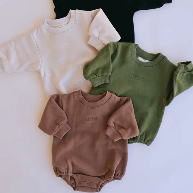 Boutique French Terry Baby Sweatshirt Bubble Suit Blank Newborn Romper Autumn Winter Monogram Oversized Infant Bodysuit