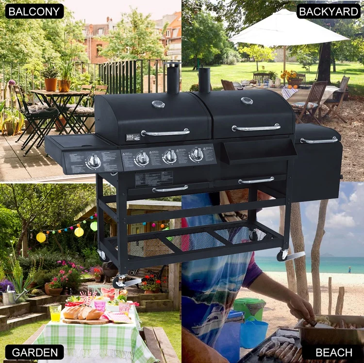 2021 Cooking Equipment Gas Charcoal Combo Combination Hybrid Gas Bbq Barbecue Grills With