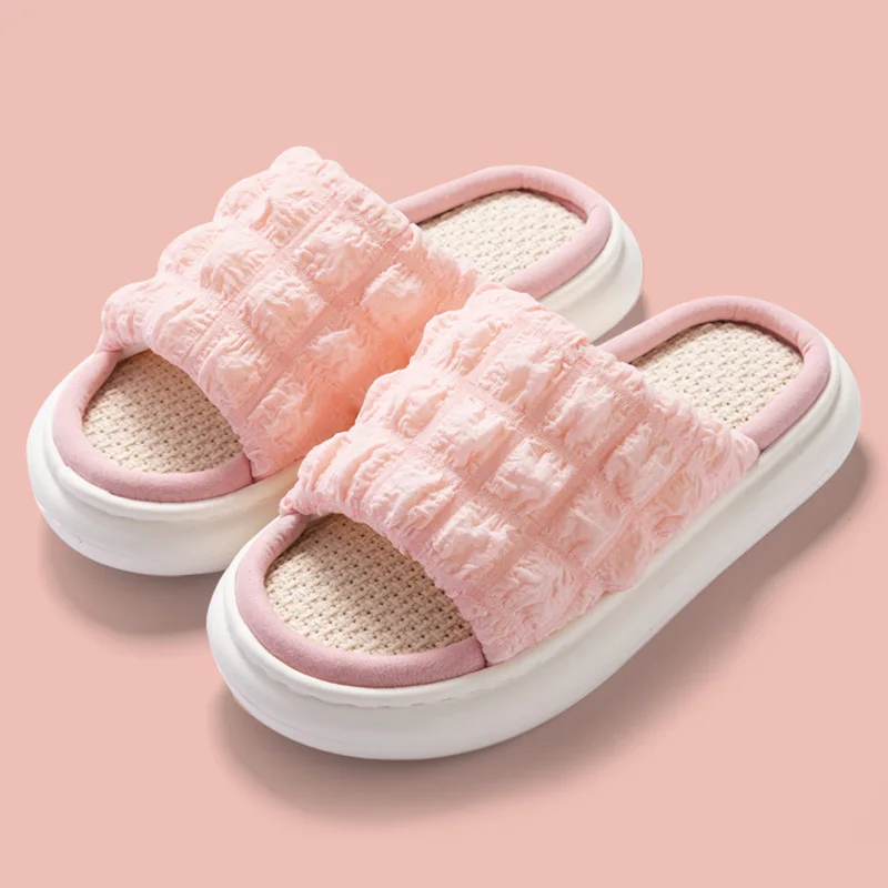 MB1 Soft Washable Puff Platform Outdoor Women Slipper EVA Flat Sandals Summer Cotton Linen Home Slippers