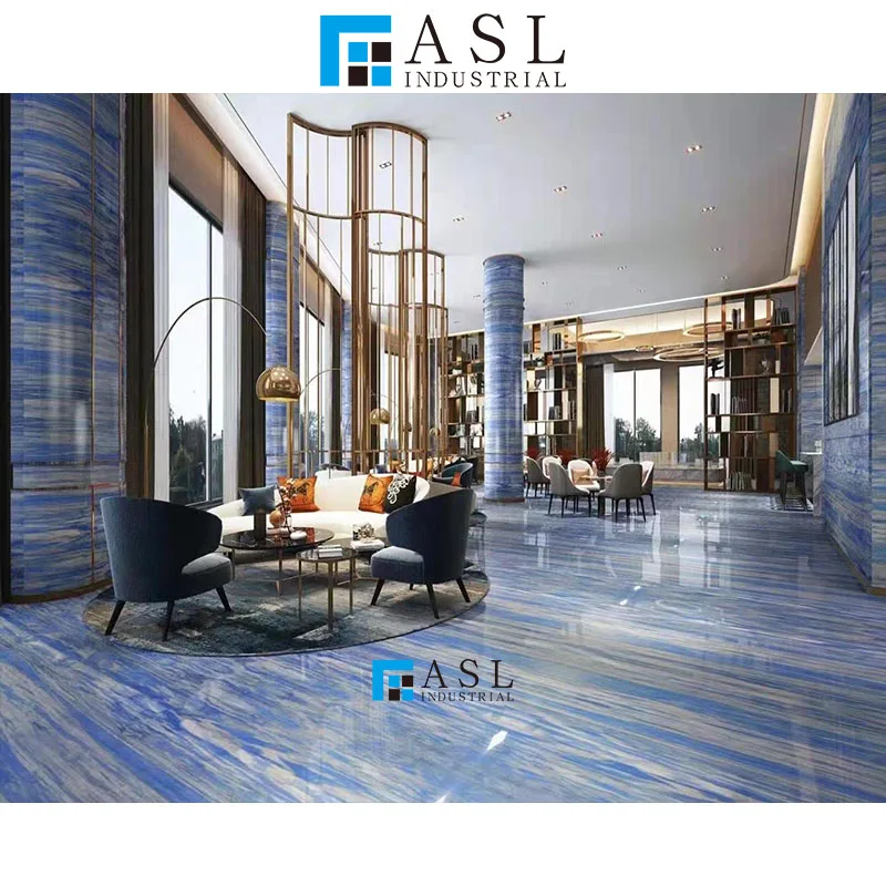 The factory directly laid the floor marble, the lobby with dark blue macau blue marble