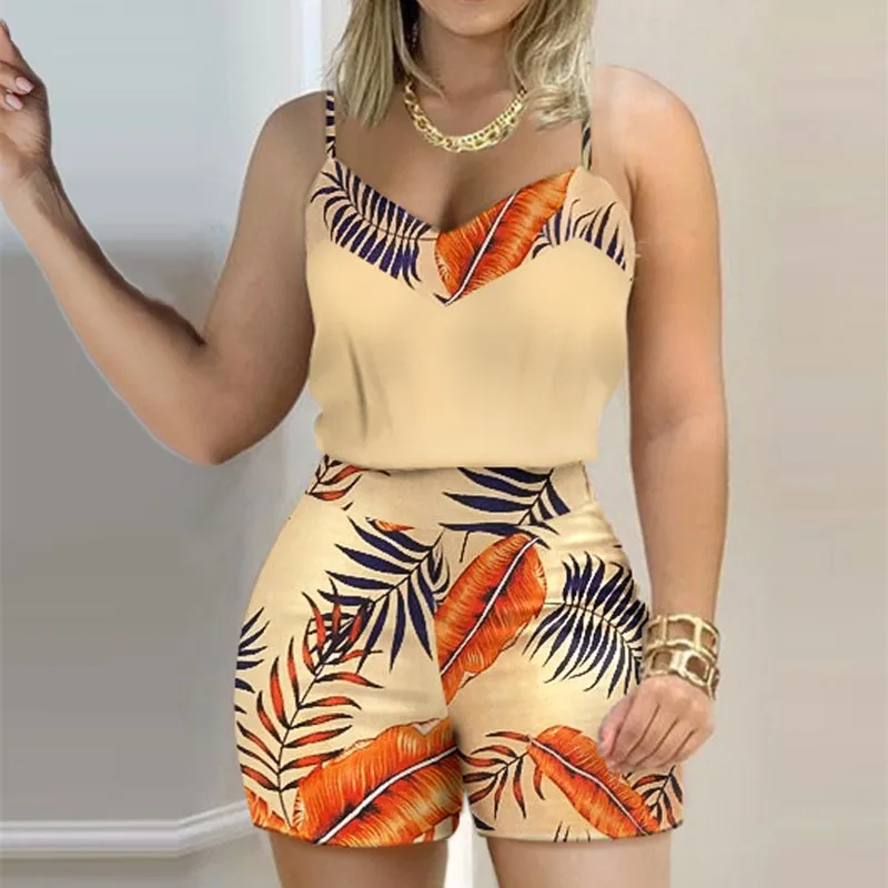 Two Piece Suits Set for Women Floral Print Tops & Pants Set women two piece suit Women's Shorts Outfits tank top and shorts set