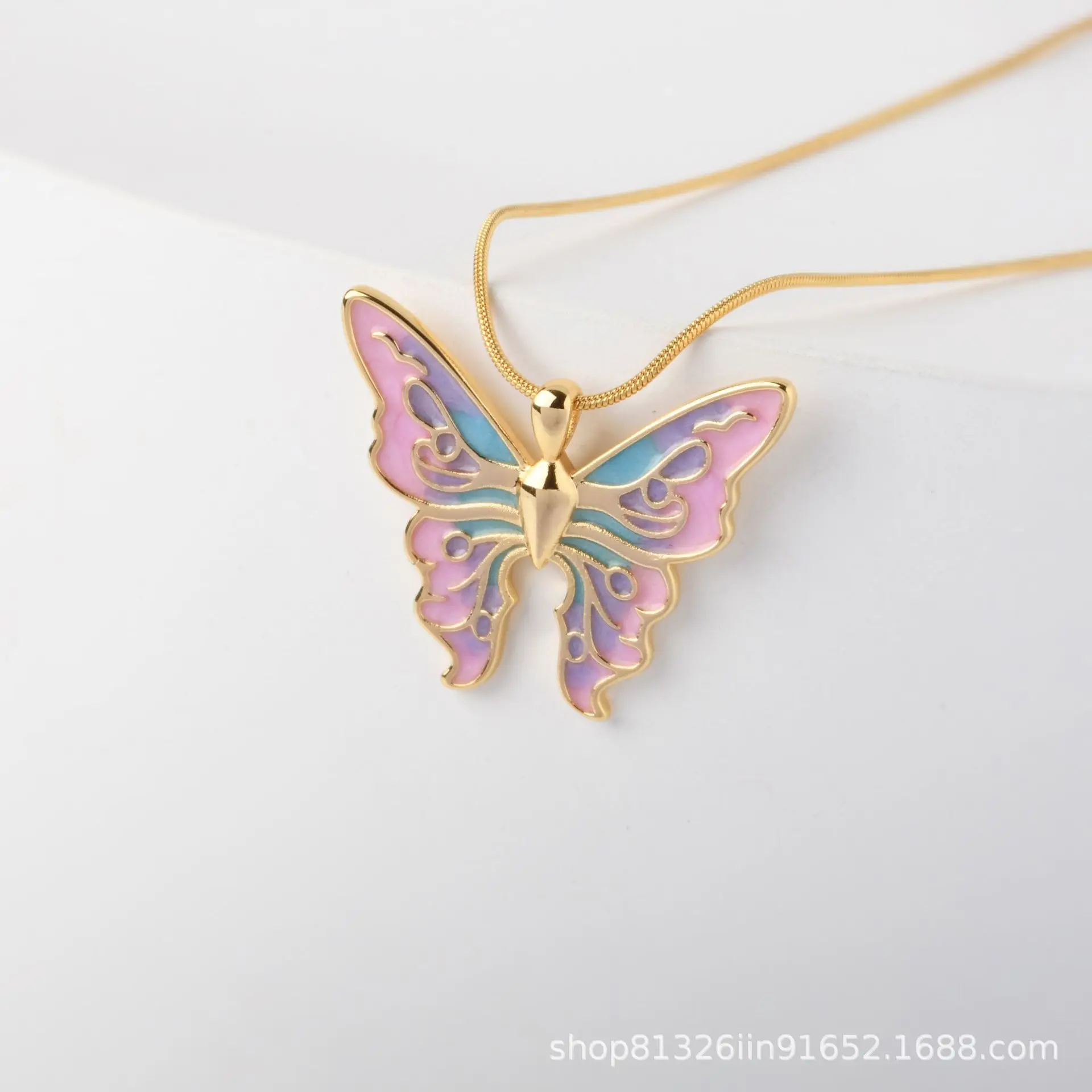 Rainbow fairy dream Wonderland Irina gradient color illusion butterfly titanium steel necklace