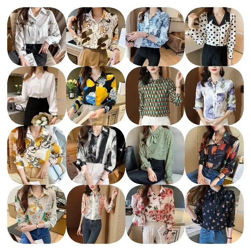 Autumn Women's Chiffon Blouses Vintage Printing Turn Down Collar Loose Shirts Long Sleeve Casual Office Tops Spring New