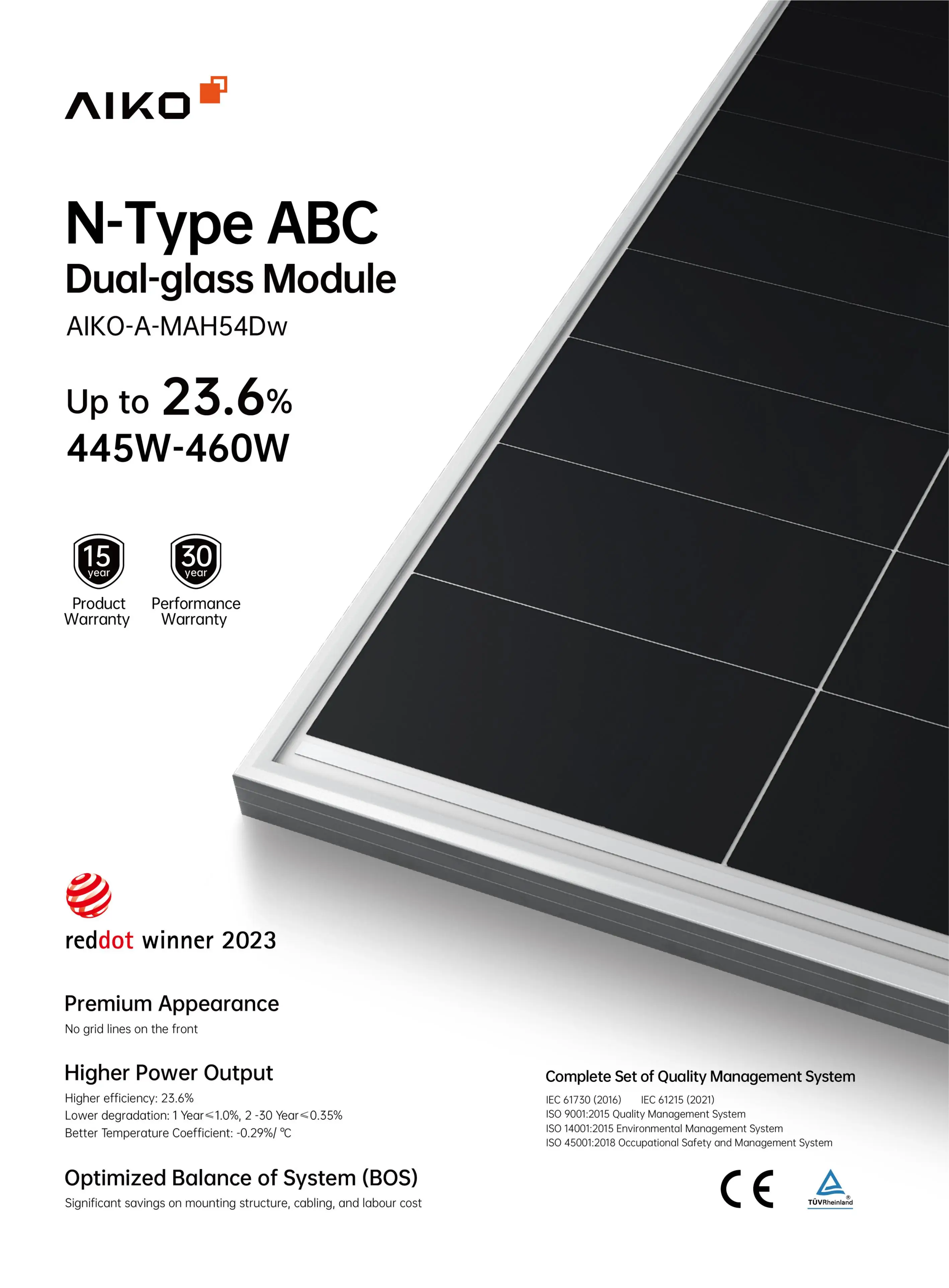 Aiko Solar Panel N Type 445w 450w 455w Double Glass 108 Cells 460w