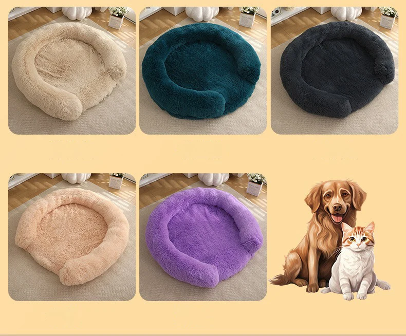 product plush round pet bed winter warm soft comfortable machine washable luxury dog bed cat kennel pet mat wholesale-56