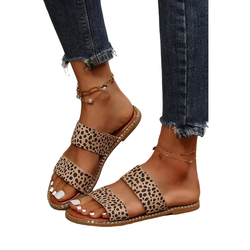 2023 Dear-Lover New Style High Quality Leopard Double Straps Women Sandals Flat Slippers
