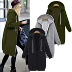 Long Long Women Plain Hoodies Custom Embroidered Zip Up Hoodies Cotton Plain Long Hoodies For Women