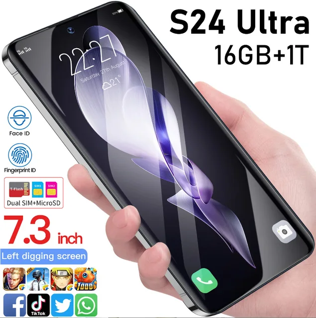 S24 Ultra Original 16gb+1tb 7.3 Inch 48mp+100mpv 3g/4g/5g High Quality Android 12 Smart Cell Phone