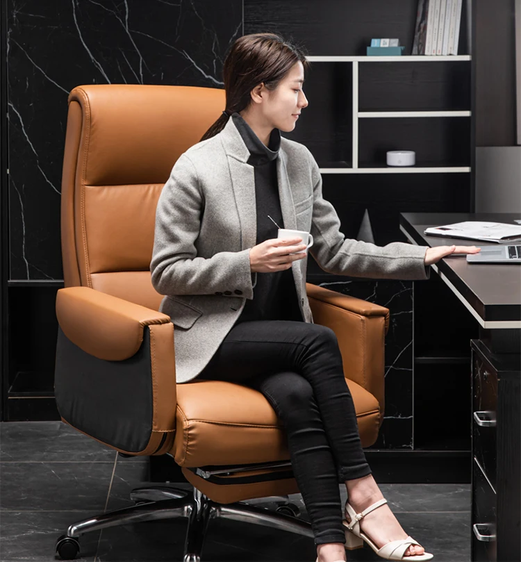 HRZ- Big and Tall Executive Office Chair with Wood Accents Adjustable High Back Ergonomic Lumbar Support, Bonded Leather