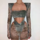 Jumpsuit 2022 Fashion Lady Sexy Hollow Out Long Sleeve Jumpsuit Bodysuits Skirt Pants Set