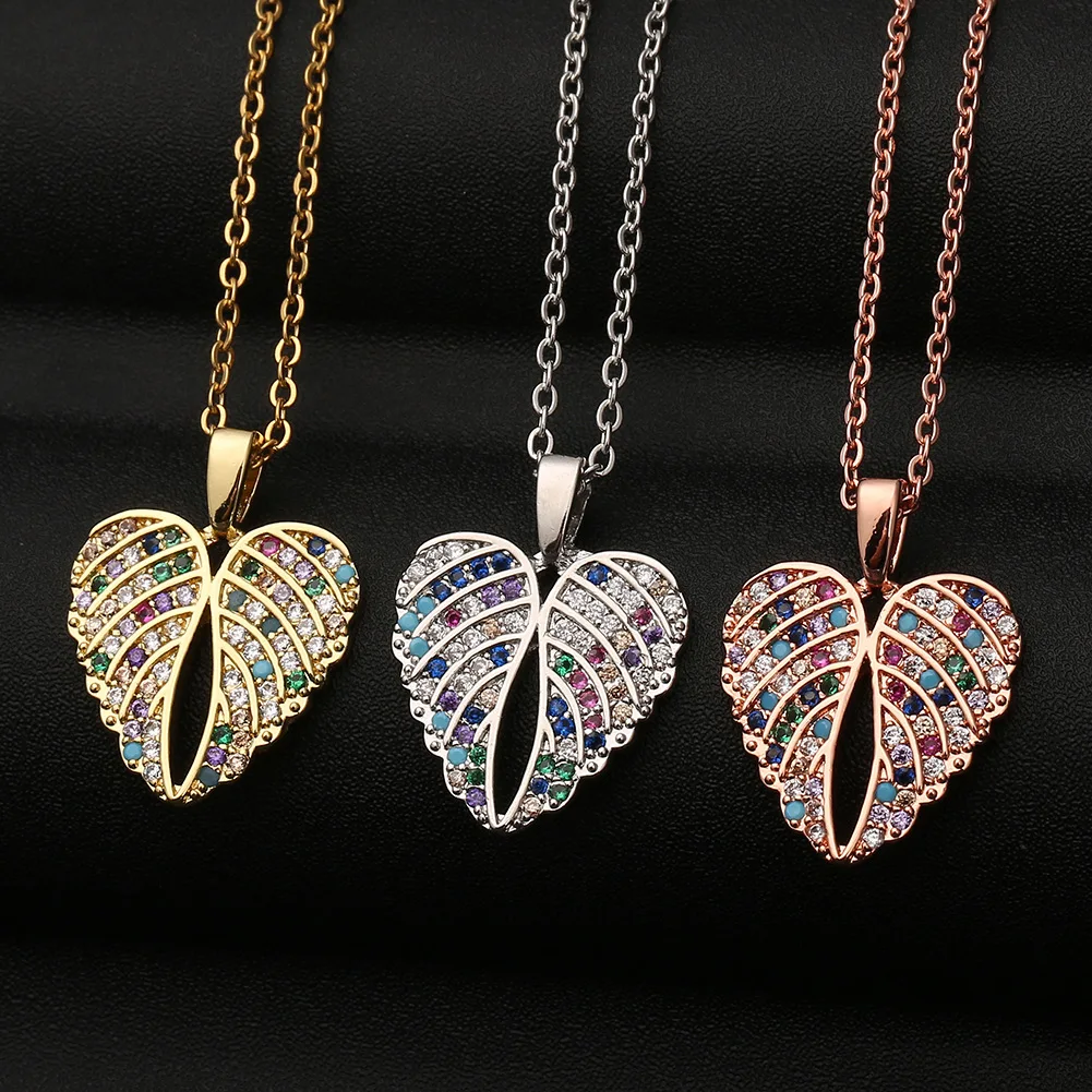 Hot selling heart wings pendant necklace claw setting mother's day gift fashion simple women's accessories