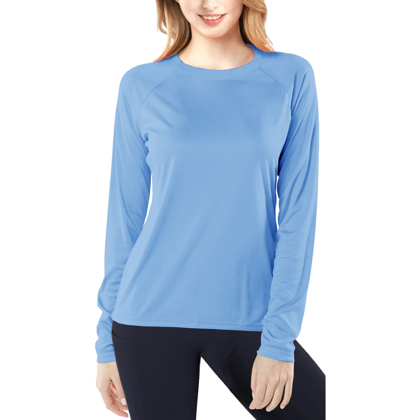 Women Spring Round Collar Sun Protection T-Shirt UPF 50+ UV Long Sleeve Multi Color Fashion Shirt