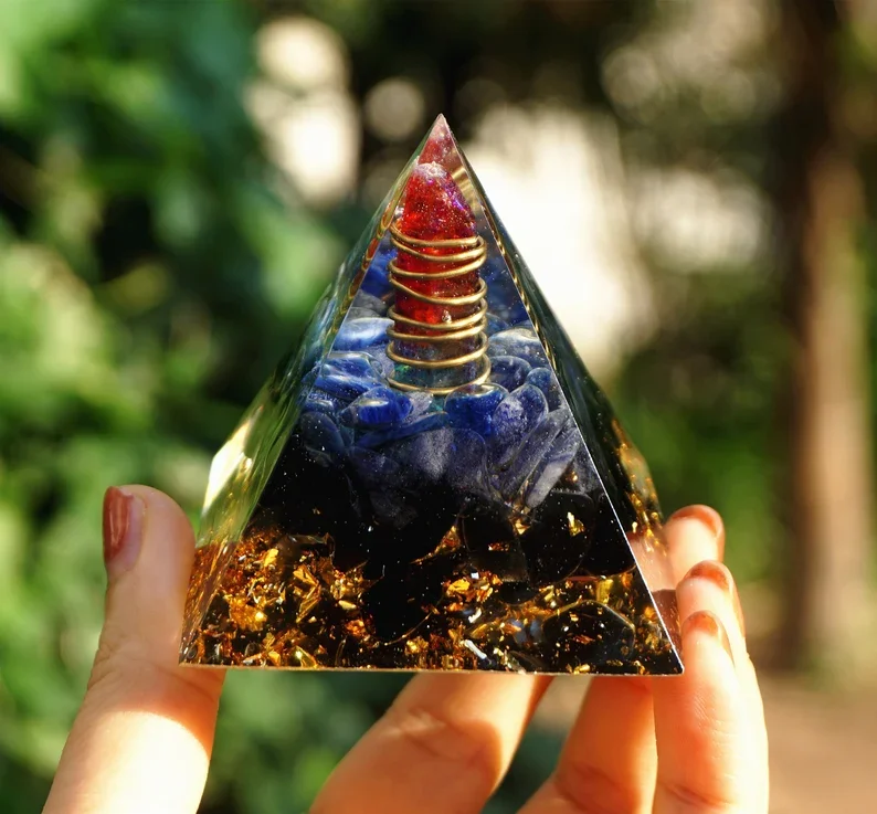 Handmade Mm Orgone Pyramid Crystal Pillar Blue Quartz Obsidian