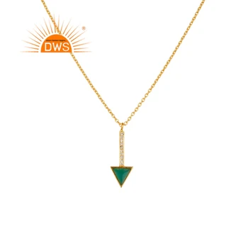 Indian 14k Gold Plated 925 Sterling Silver Necklace Triangle Cut Green Onyx Zircon Set Pendant Necklace Jewelry Wholesale