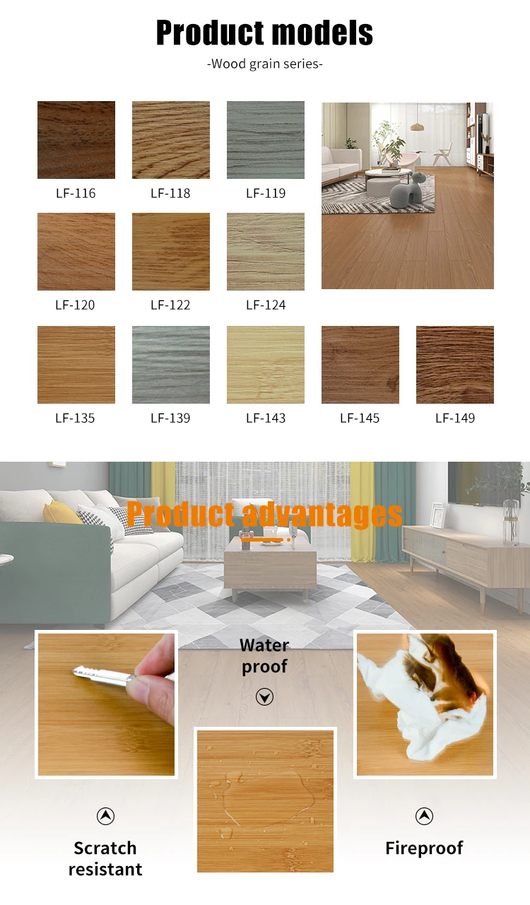 Fireproof Wood Design Vinyl Floor Stickers with 152.4*914.4mm Size for Indoor Use