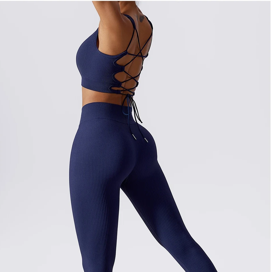 High Quality Sportswear Fitness Tummy Control Women Workout Clothing  Yoga Set  Scrunch Booty 2 Pieces Long Legging And Short