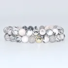 Zebra Bead Natural Stone Pink Jasper Matte Zebra Gemstone Sterling Silver 925 Round Bead 18K Gold Bracelet