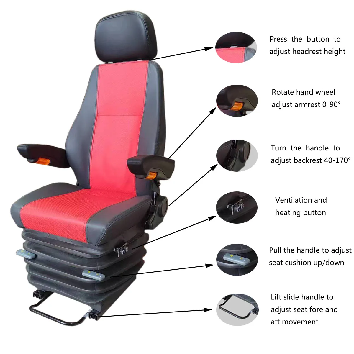 Factory Rv Air Suspension Seat Universal Fold Down Forklift Seat Truck