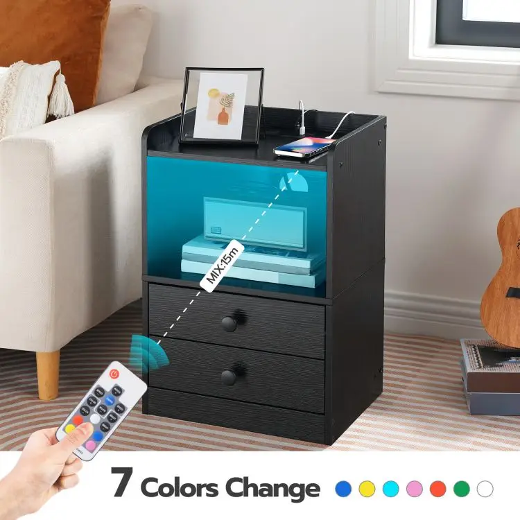 Wholesale Smart Side Tables with Colored LED Light, HOOBRO Brand End Table with Light Strip, Smart Light Up Lamp Accent Table