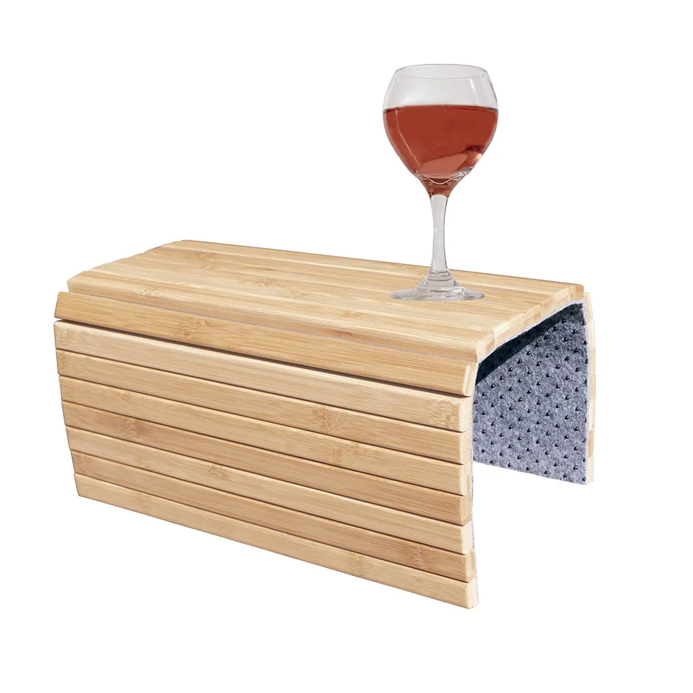 product customized color bamboo tray table foldable lacquer finish sofa armrest tray for living room for serving food on couches-6