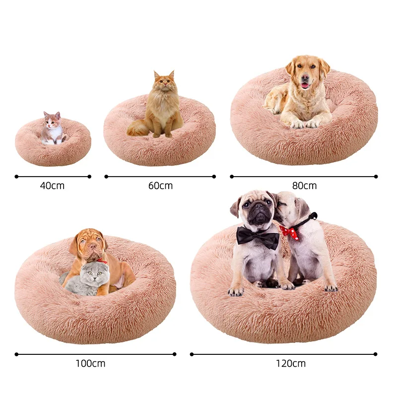 product luxury plush pet round bed soft faux fur donut bed for dogs and cats solid pattern-51